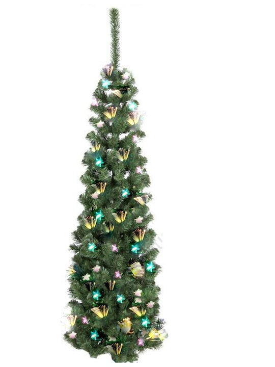 Christmas Slim Green Tree with Metallic Base and Optical Fibers Lighting H180cm