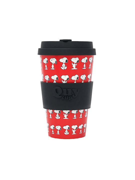 QuyCup Snoopy Becher Bamboo mit Deckel Rot 400ml