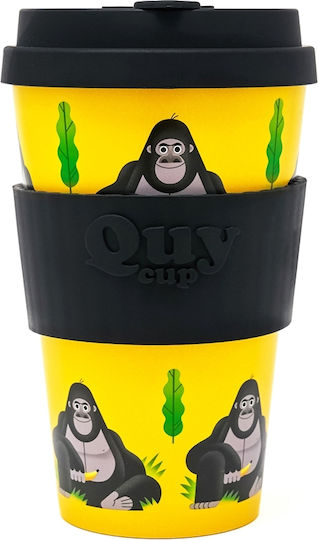 QuyCup Чаша Бамбук с Капак Жълта 400мл