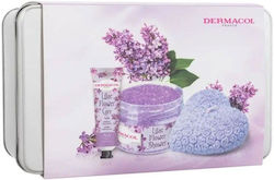 Dermacol Lilac Flower Hautpflegeset für Feuchtigkeitsspendend & Reinigung Körperreinigung mit Körperpeeling , Duftkerze & Handcreme