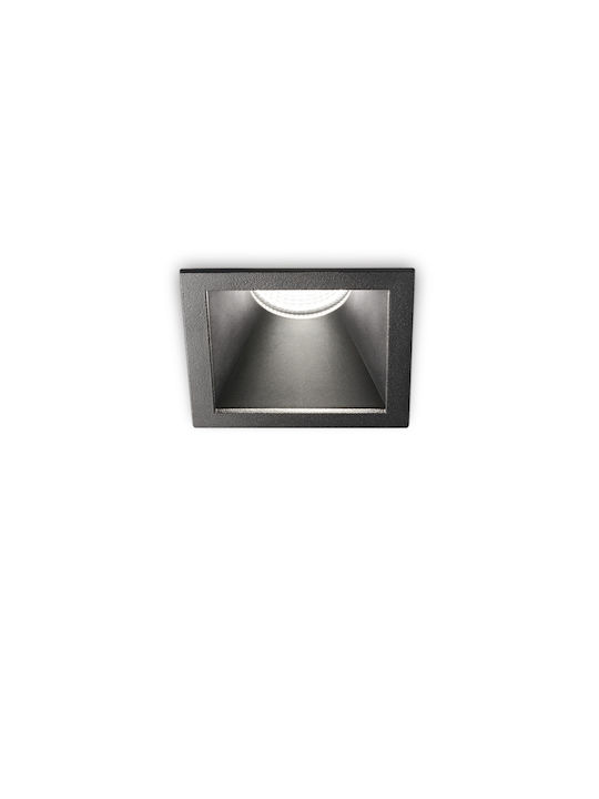Ideal Lux Square Metallic Recessed Spot with Integrated LED and Warm White Light Black 7.5x7.5cm. 1pcs