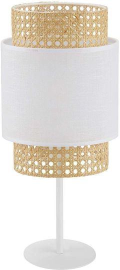 TK Lighting Boho Stoff Tischlampe für Fassung E27 mit Weiß Schirm und Basis