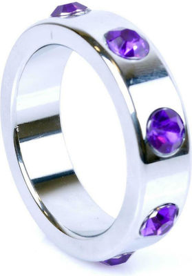 Boss Of Toys Metal Cock Ring with Purple Diamonds Large Silver