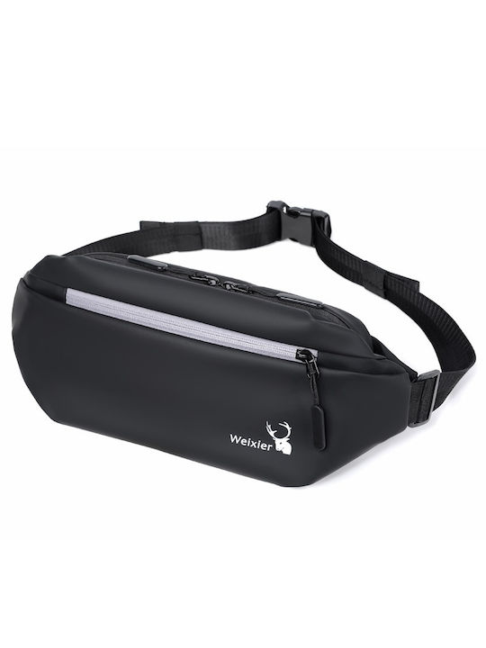 WEIXIER Fashion Belt Bag Pu composite material waist bag men's waterproof wear-resistant large-capacity chest bag Black