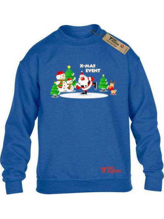 Kids Sweatshirt Blue Christmas Santa Claus Reindeer