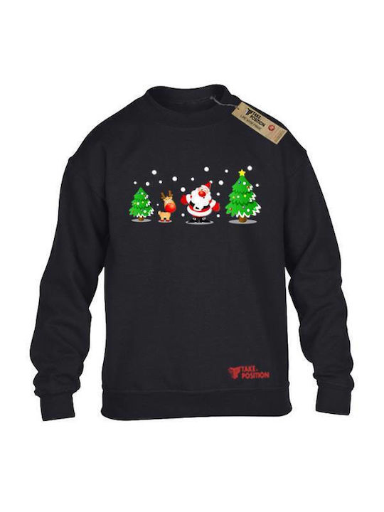 Takeposition Kids Sweatshirt Black Christmas Santa Claus Reindeer