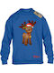 Kids Sweatshirt Blue Cool Christmas Reindeer Cartoon
