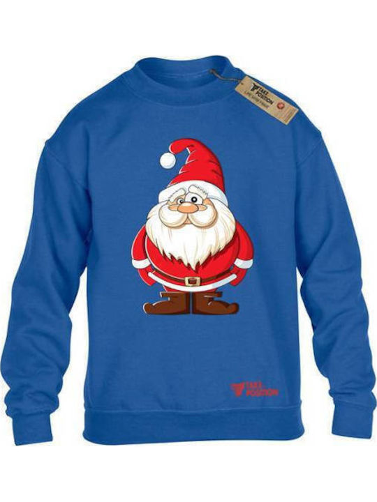Kids Sweatshirt Blue Christmas Santa Claus Cartoon