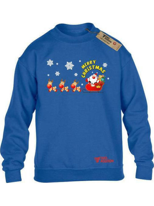 Kids Sweatshirt Blue Christmas Santa Claus Cartoon