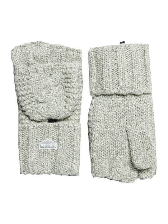 Light Grey Tweed Γυναικεία Μάλλινα Γάντια με Κομμένα Δάχτυλα
