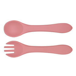 Baby Cloud Baby Set with Fork made of Silicone for 6+ months Pink 2pcs