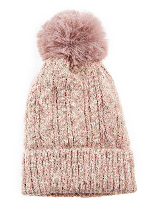 Verde 12-0309 Knitted Beanie Cap Pink