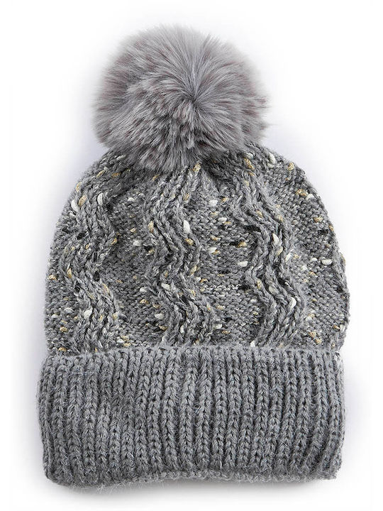 Verde Pom Pom Beanie Frauen Beanie mit Strickmuster in Gray Farbe