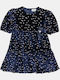 Children's Dress Short Sleeve Velvet Polka Dot Blue