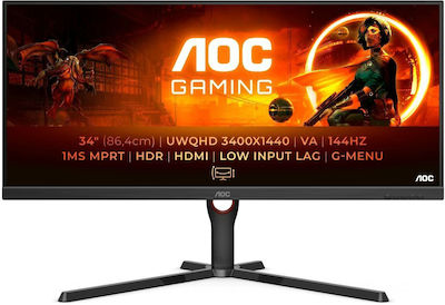 AOC U34G3XM VA HDR Gaming Monitor 34" QHD 3440x1440 144Hz με Χρόνο Απόκρισης 4ms GTG