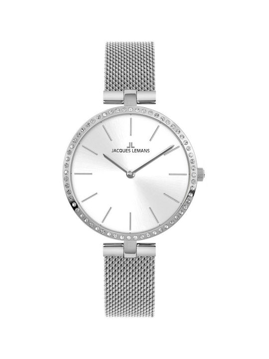 Jacques Lemans Watch with Silver Leather Strap