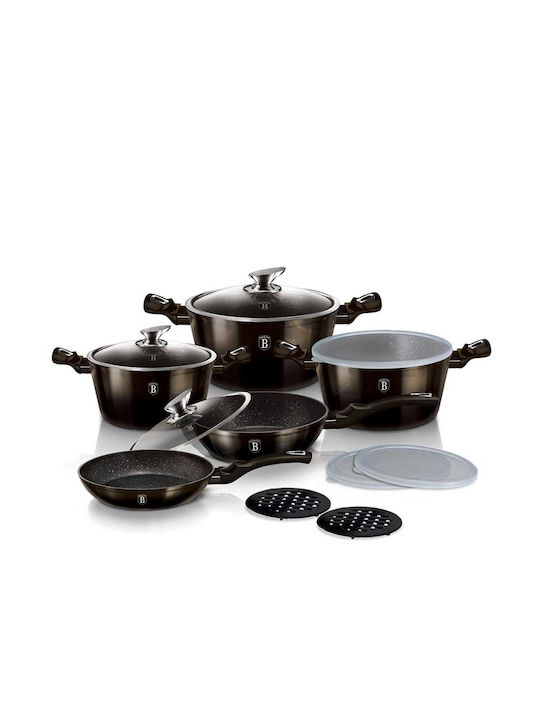 Berlinger Haus Metallic Line Cookware Set of Aluminum with Non-stick Coating Shiny Black Collection 13pcs