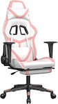 vidaXL 3143684 Καρέκλα Gaming Δερματίνης με Υποπόδιο Λευκό/Ροζ