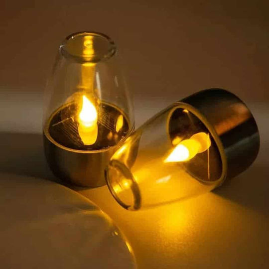 Led7 Χριστουγεννιάτικο Μεταλλικό Κερί Γκρι LED Αδιάβροχο Μπαταρίας / Ρεύματος Ηλιακό 7εκ.
