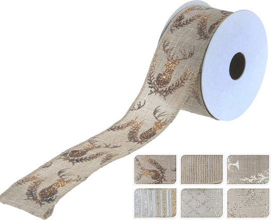 Zaros Weihnachtliche Farbband Stoff Ecru / Golden 270x4cm 1Stück (Verschiedene Designs)