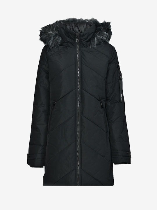 Nautica Women's Long Parka Jacket for Winter with Hood Black
