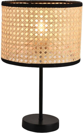 Viokef Gheisa Kunststoff Tischlampe für Fassung E27 LED mit Beige Schirm und Schwarz Basis
