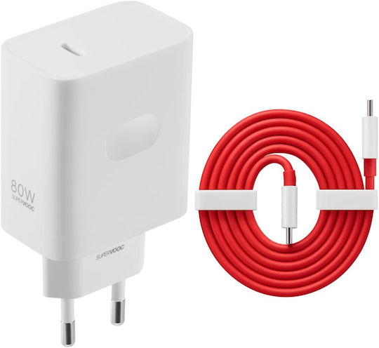 OnePlus GaN с USB-C порт и кабел USB-C - USB-C 80W Бял (Supervooc)