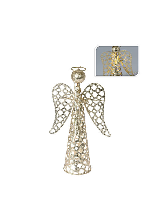 JK Home Decoration Φωτιζόμενη Χριστουγεννιάτικη Μεταλλική Φιγούρα Αγγελάκι Χρυσό Ύψους 30εκ.