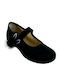 Kids Suede Ballerinas with Hoop & Loop Closure Black