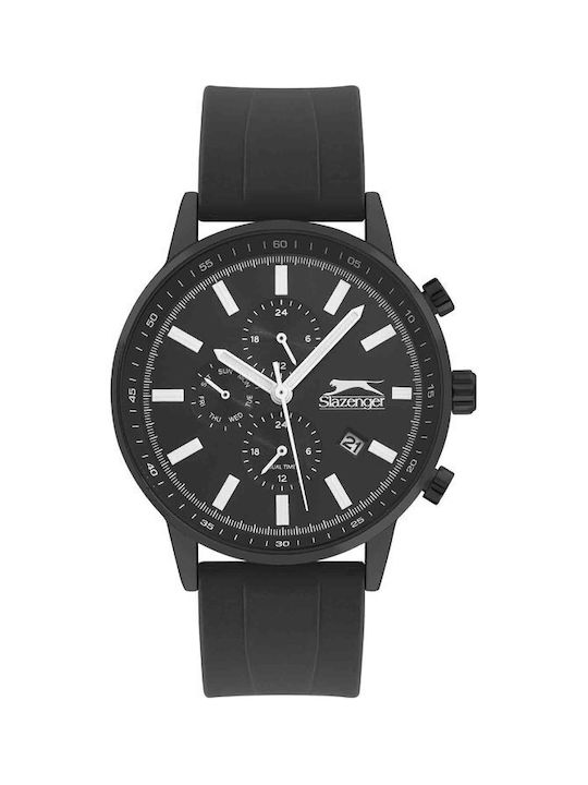 Slazenger Watch Chronograph Battery with Black Leather Strap
