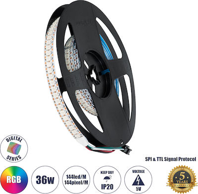 GloboStar LED Strip Power Supply USB (5V) RGB Length 2m and 144 LEDs per Meter SMD5050