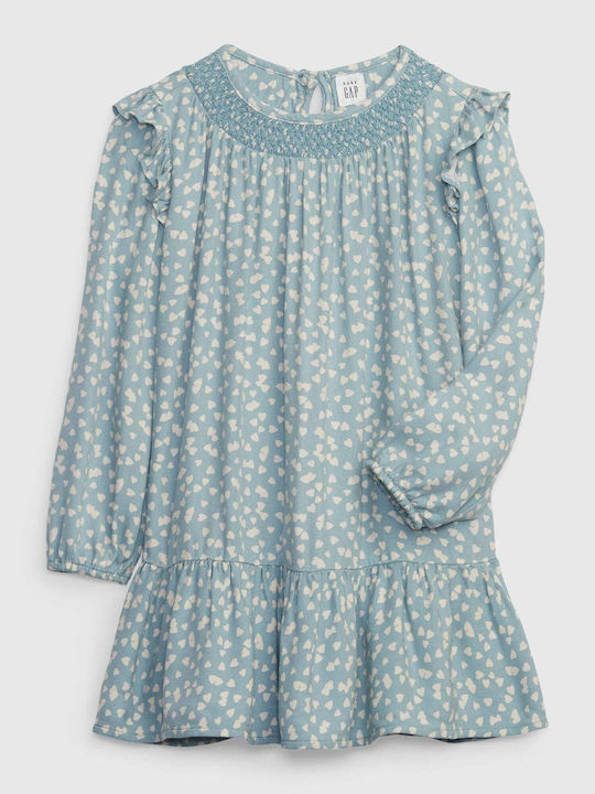 GAP Ruffled Tiered Kids Dress Long Sleeve Light Blue