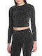 Kendall + Kylie Damen Crop Top Langarm Schwarz