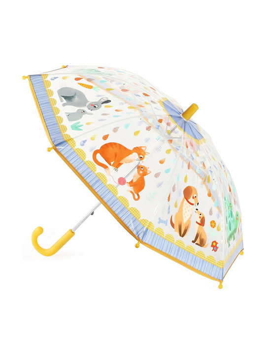 Djeco Kids Curved Handle Umbrella Mom and Baby with Diameter 70cm Transparent