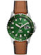 Fossil Ανδρικό Ρολόι 42mm Μπαταρίας με Καφέ Δερμάτινο Λουράκι