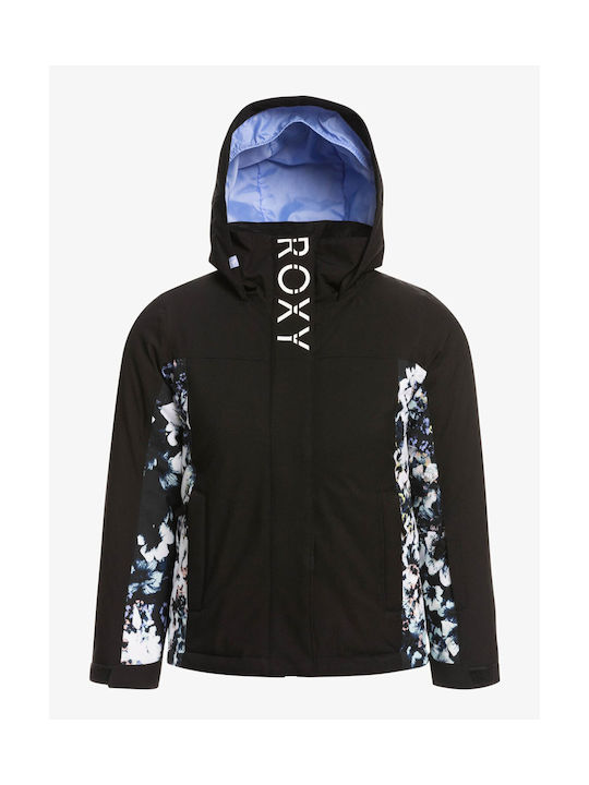 Roxy Αδιάβροχο Παιδικό Αθλητικό Μπουφάν Κοντό με Επένδυση & Κουκούλα Μαύρο Galaxy