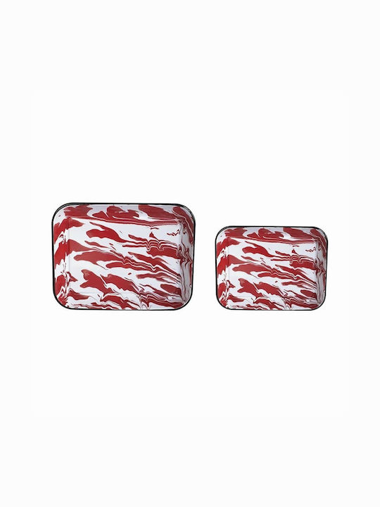 Artekko Metallic Rectangular Decorative Tray Marble 2pcs
