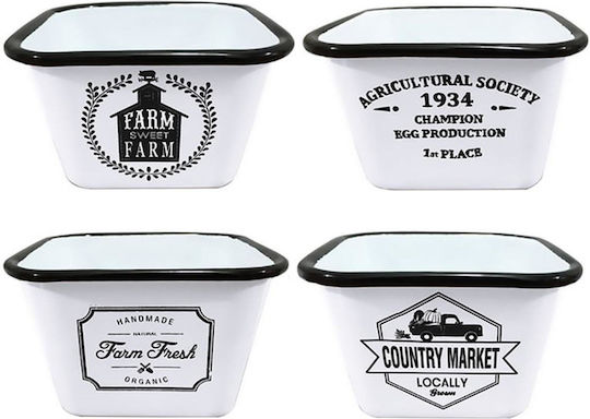Artekko Serving Bowl Square Metal White 15x15cm 4pcs