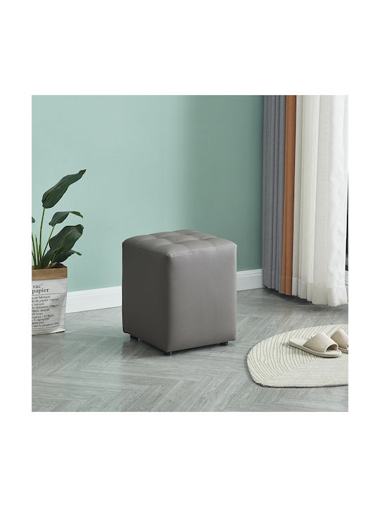 Stool For Living Room Upholstered with Leatherette Cube Grey 37x37x45cm