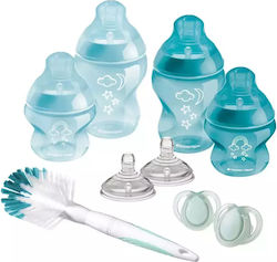 Tommee Tippee Plastic Bottle Set Closer To Nature Anti-Colic with Silicone Nipple for 0-6 months Mint 150ml 9pcs