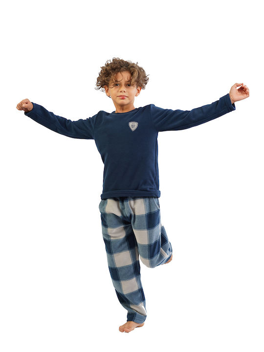 Vienetta Secret Set Top & Bottom Kids Winter Fleece Pyjamas Navy Blue