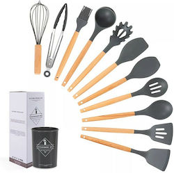 Plastic Cooking Utensil Set with Base Gray 11pcs