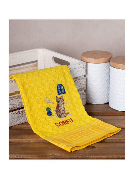 Silk Fashion Γάτα Corfu Tea Towel made of 100% Cotton in Yellow Color 70x50cm 12pcs