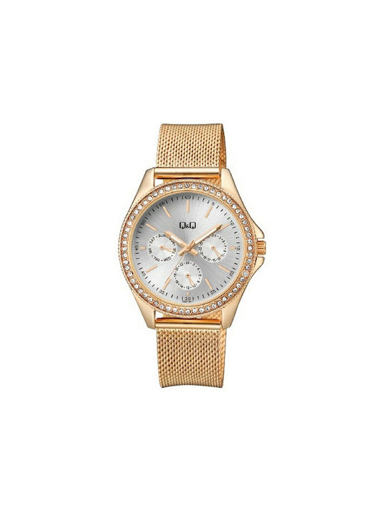 Q&Q Watch Chronograph with Pink Gold Metal Brac...