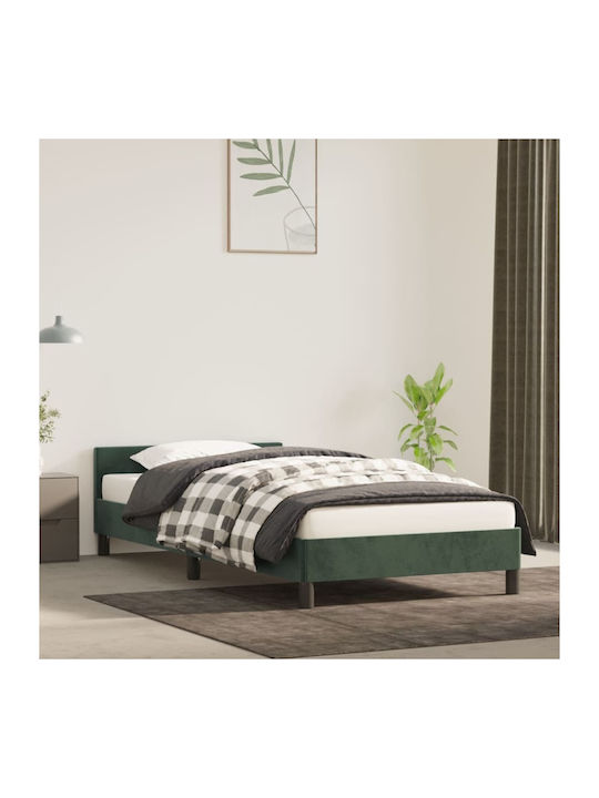 Single Upholstered Fabric Bed Dark Green for 90...
