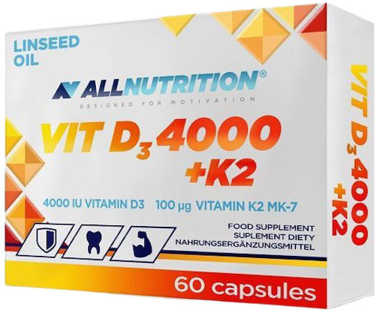 AllNutrition Vit D3 4000 + K2 Βιταμίνη για Ενίσχυση του Ανοσοποιητικού & την Υγεία των Οστών 4000iu 60 κάψουλες
