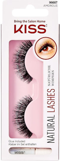 Kiss Natural Lashes Βλεφαρίδες Amorous Μαύρες Amorous με Κόλλα