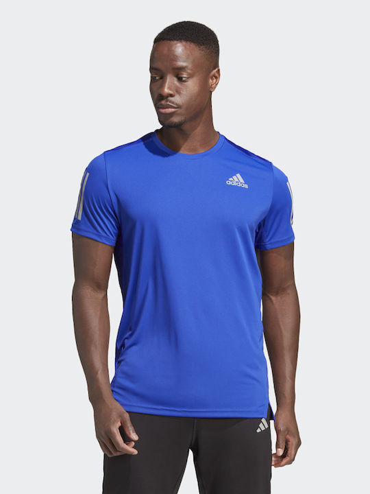 Adidas Own the Run Αθλητικό Ανδρικό T-shirt Lucid Blue με Στάμπα