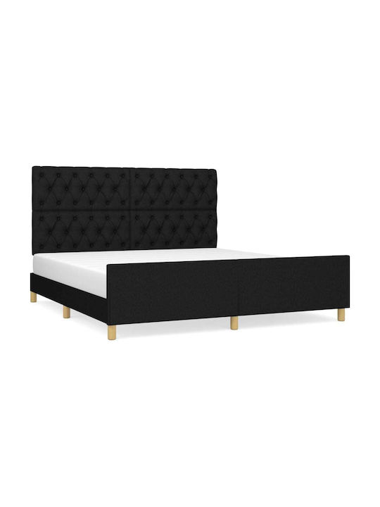 Κρεβάτι Υπέρδιπλο Επενδυμένο με Ύφασμα Μαύρο με Τάβλες για Στρώμα 160x200cm