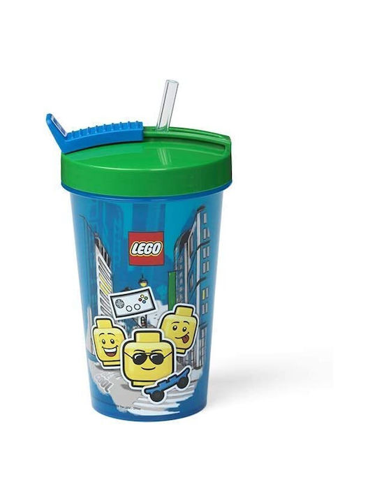 Lego Ιconic Boy Glas Wasser aus Plastik mit Strohhalm 500ml 1Stück